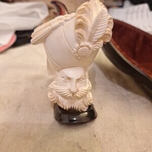 Turkish Hand-Carved Solid Block Man's Head & Hat Meerschaum Pipe & Original Case